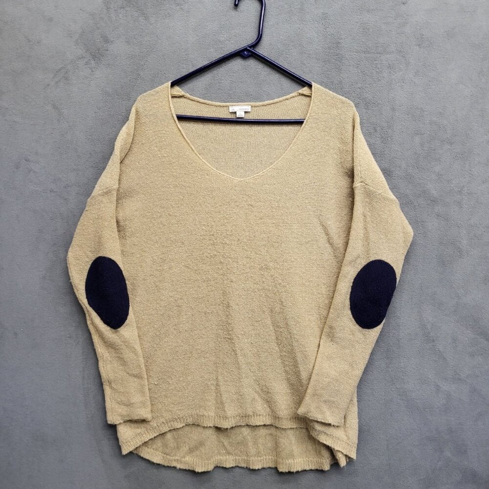 Gap Wool Blend Elbow Patch V-Neck Sweater Women's Large Academic Preppy Earthy‎